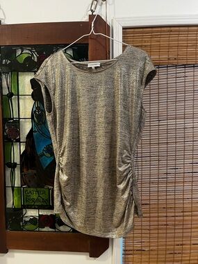 Calvin Klein Shimmer Knit Top in Gold and Black Heather